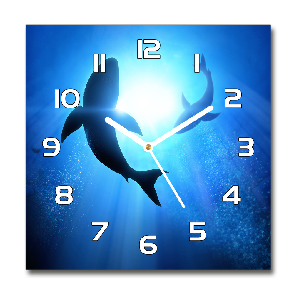Skleněné hodiny kulaté Dva žraloci