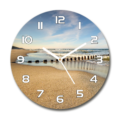 Skleněné hodiny kulaté Pláž nad Baltem
