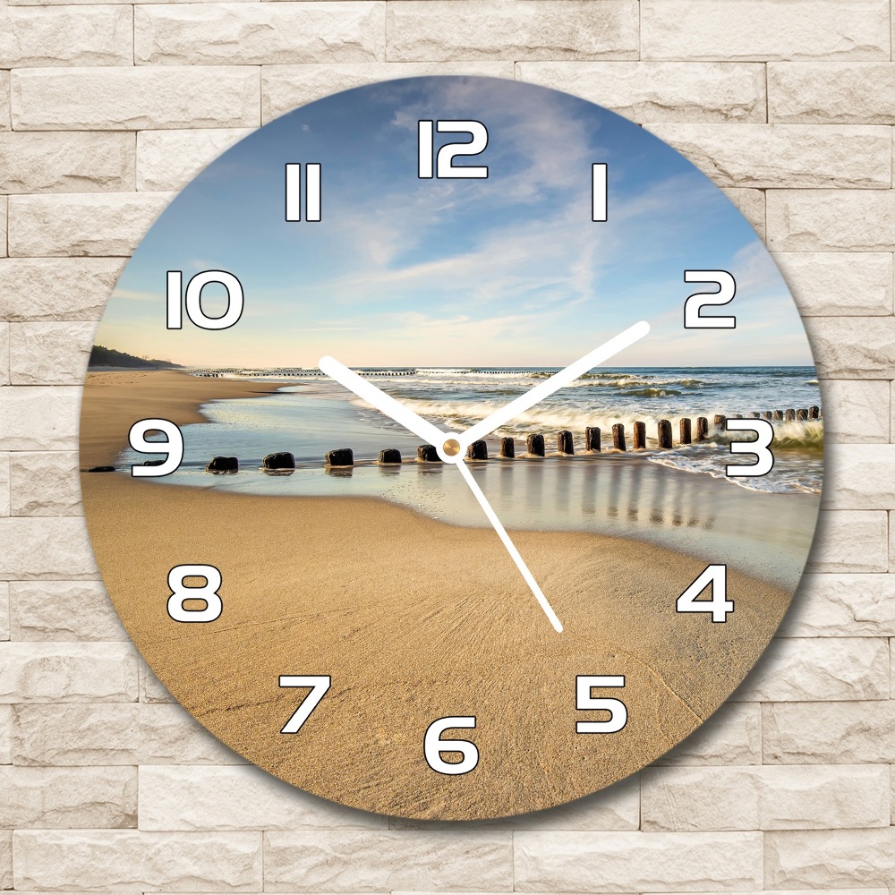 Skleněné hodiny kulaté Pláž nad Baltem