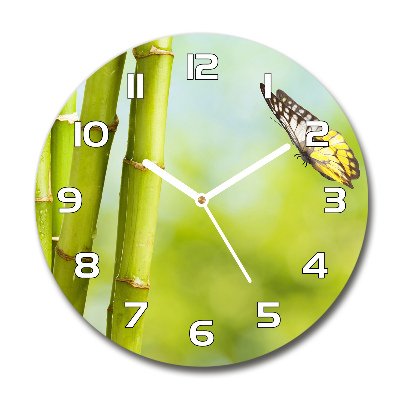 Skleněné hodiny kulaté Bambus a motýl