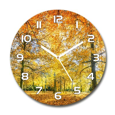 Skleněné hodiny kulaté Podzimní les