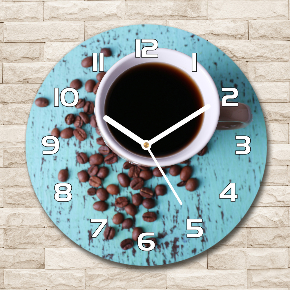 Skleněné hodiny kulaté Černá káva
