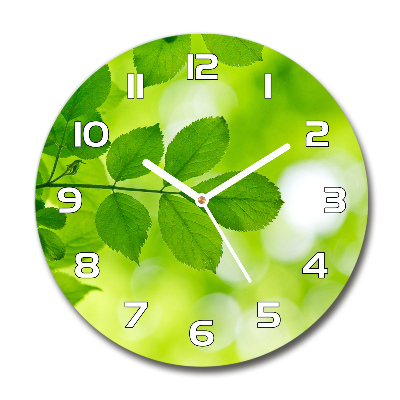Skleněné hodiny kulaté Zelená listí