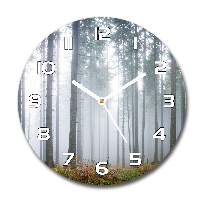 Skleněné hodiny kulaté Mlha v lese