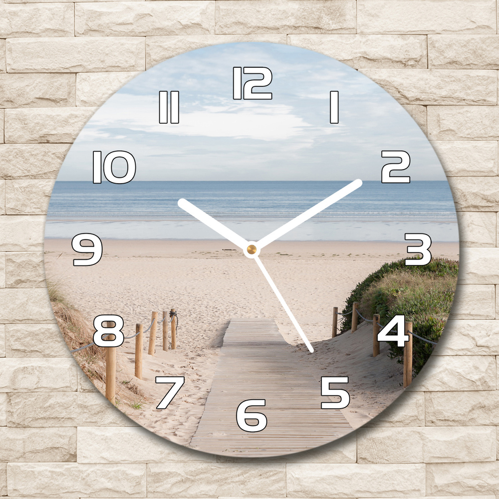 Skleněné hodiny kulaté Stezka na pláž