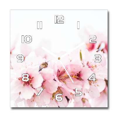 Skleněné hodiny kulaté Květy višně