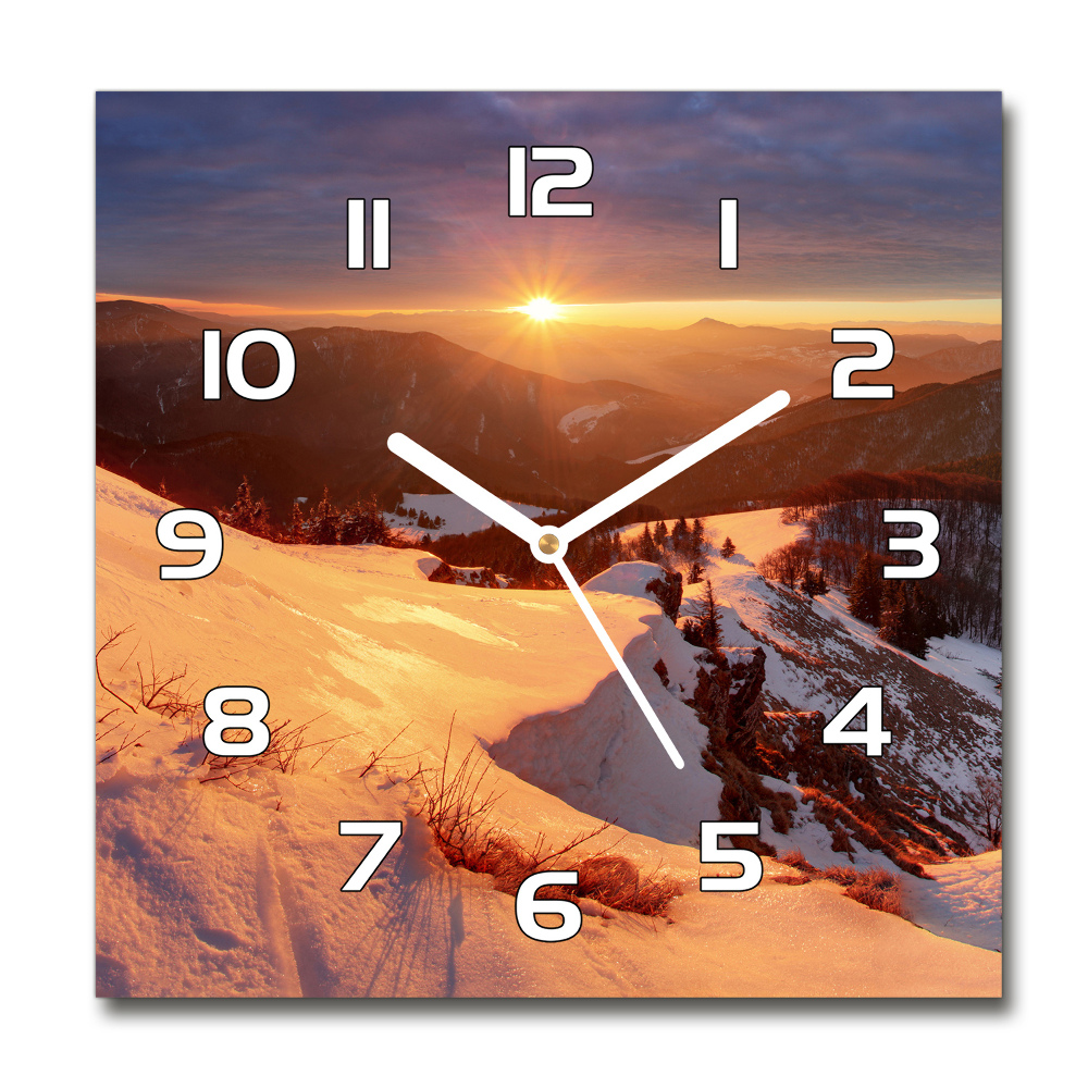 Skleněné hodiny na stěnu Zima v horách