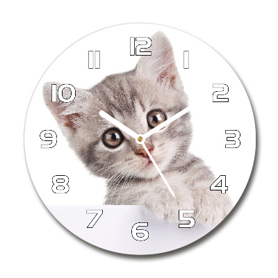 Skleněné hodiny kulaté Šedá kočka