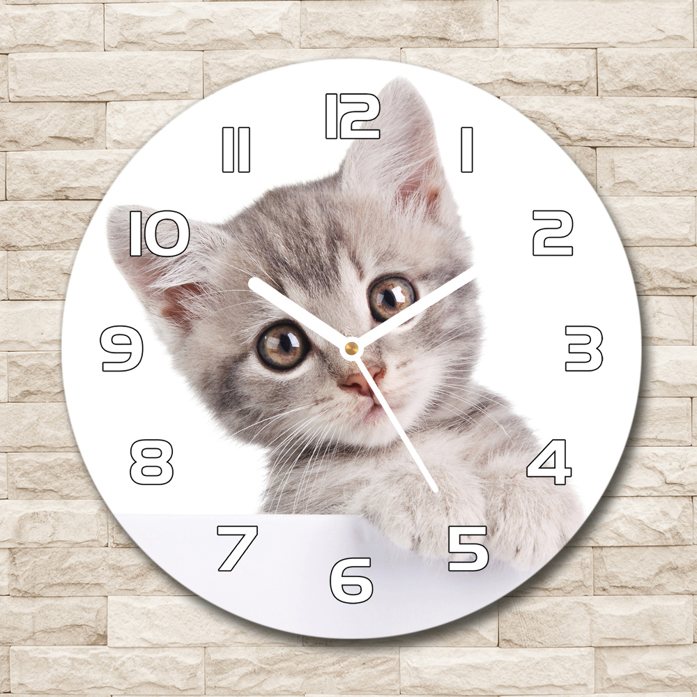 Skleněné hodiny kulaté Šedá kočka