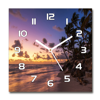 Skleněné hodiny kulaté Západ slunce na pláži