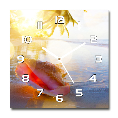 Skleněné hodiny kulaté Mušle na pláži