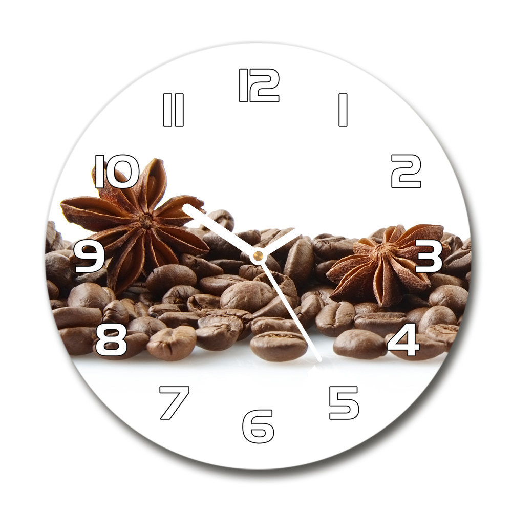 Skleněné hodiny kulaté Zrnka kávy skořice