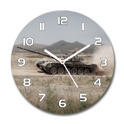 Skleněné hodiny kulaté Tank na poušti
