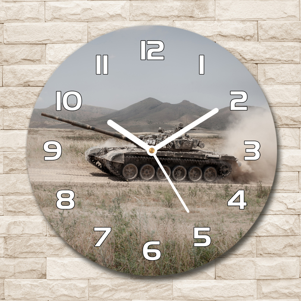 Skleněné hodiny kulaté Tank na poušti