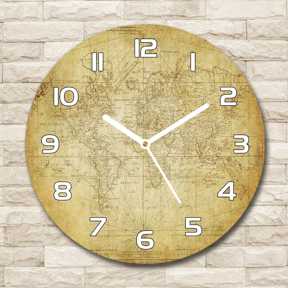 Skleněné hodiny na stěnu Stará mapa světa
