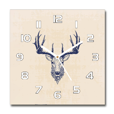 Skleněné hodiny kulaté Hlava jelena