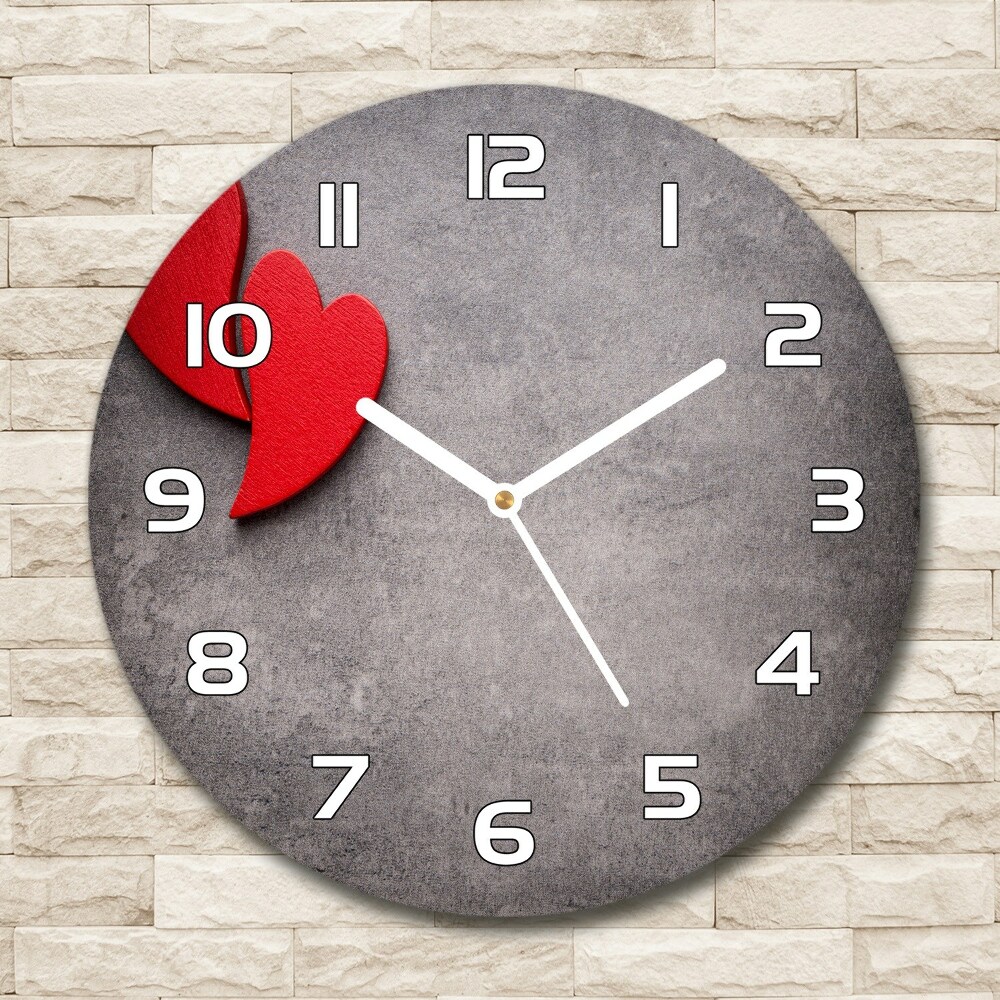 Skleněné hodiny na stěnu Červená srdce