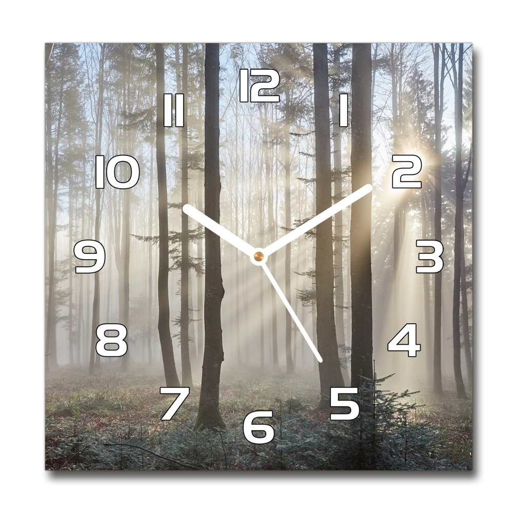 Skleněné hodiny na stěnu Mlha v lese