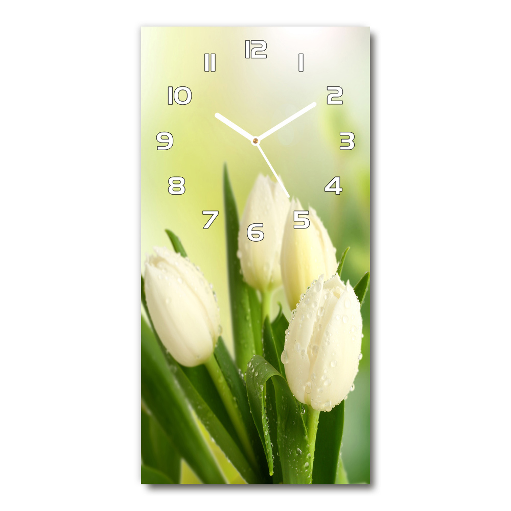 Nástěnné skleněné hodiny Bílé tulipány