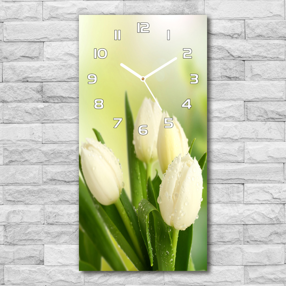 Nástěnné skleněné hodiny Bílé tulipány