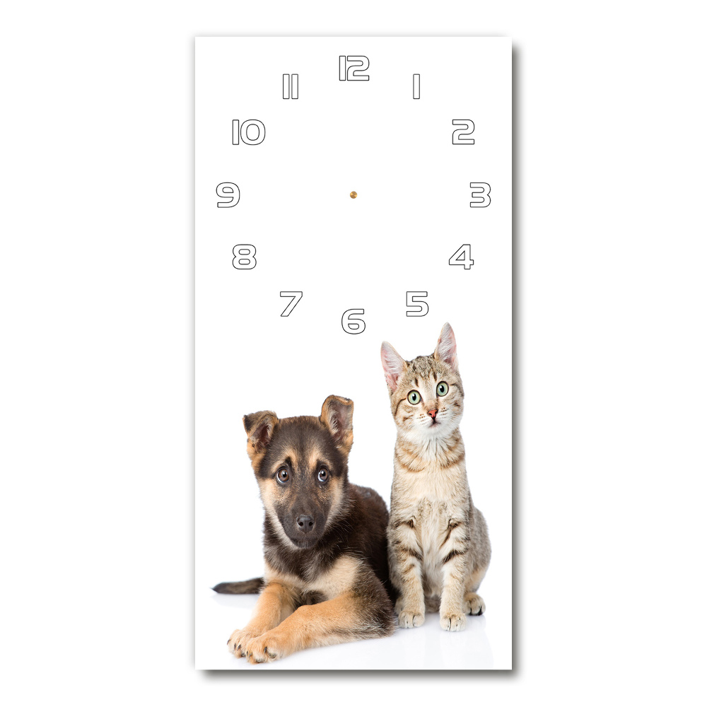 Moderní hodiny nástěnné Pes a kočka