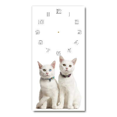 Nástěnné skleněné hodiny Dvě bílé kočky