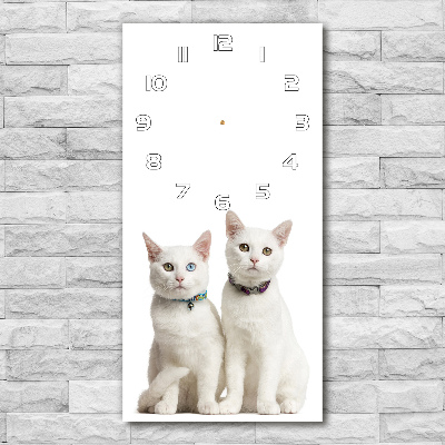 Nástěnné skleněné hodiny Dvě bílé kočky