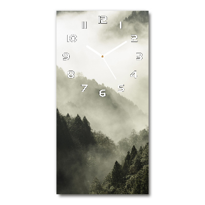 Nástěnné skleněné hodiny Mlha nad lesem