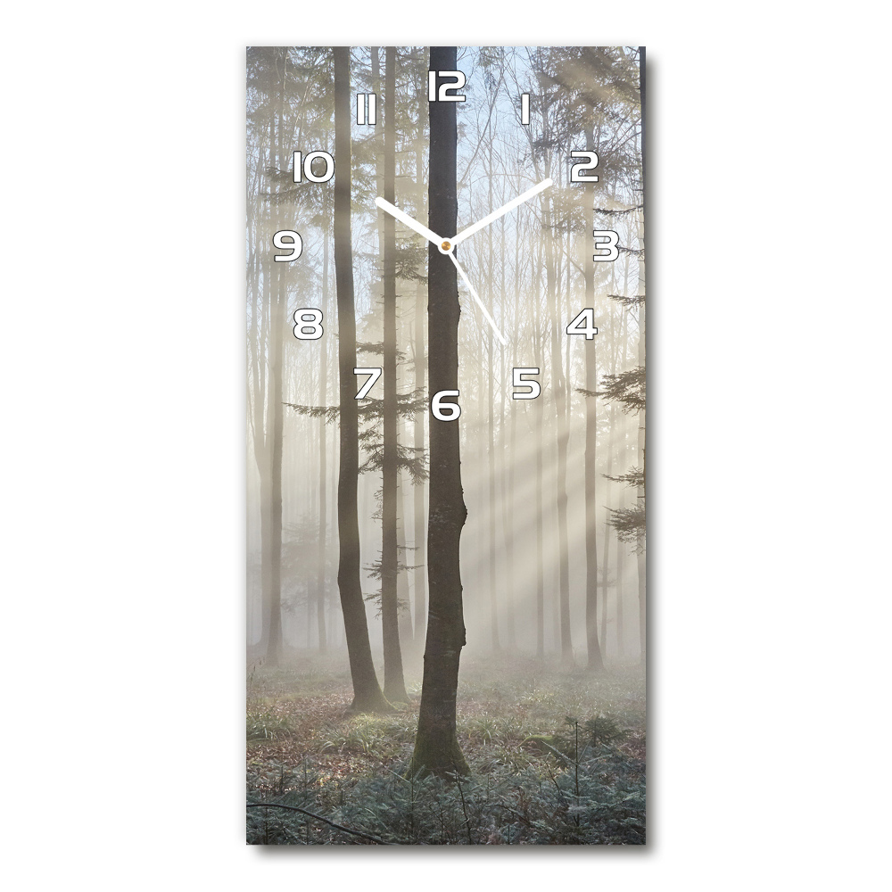 Nástěnné skleněné hodiny Mlha v lese