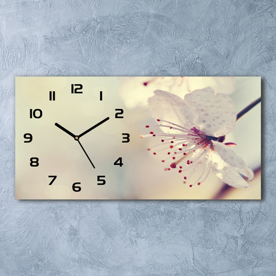 Moderní skleněné hodiny na stěnu Květ višně