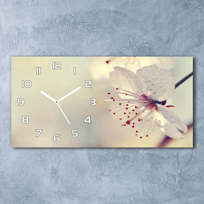 Moderní skleněné hodiny na stěnu Květ višně