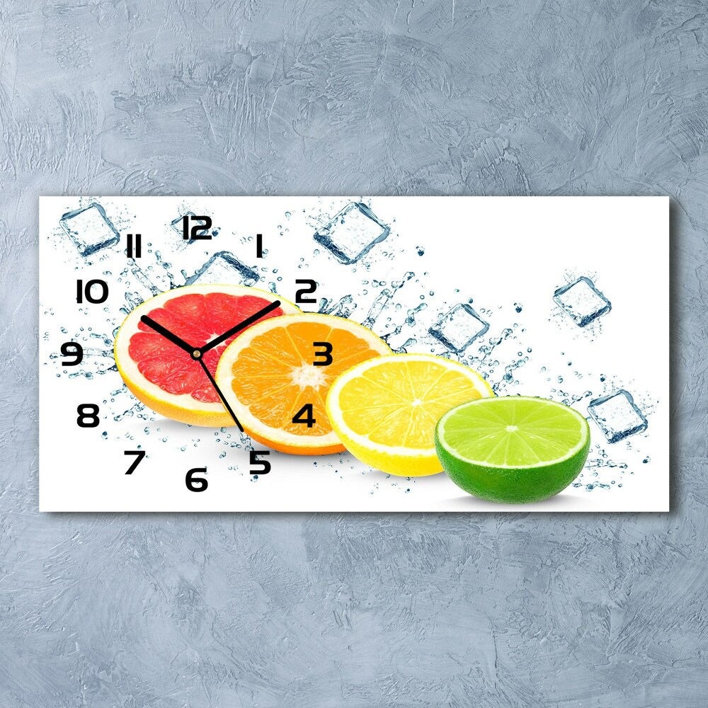 Skleněné hodiny na stěnu Citrusové ovoce