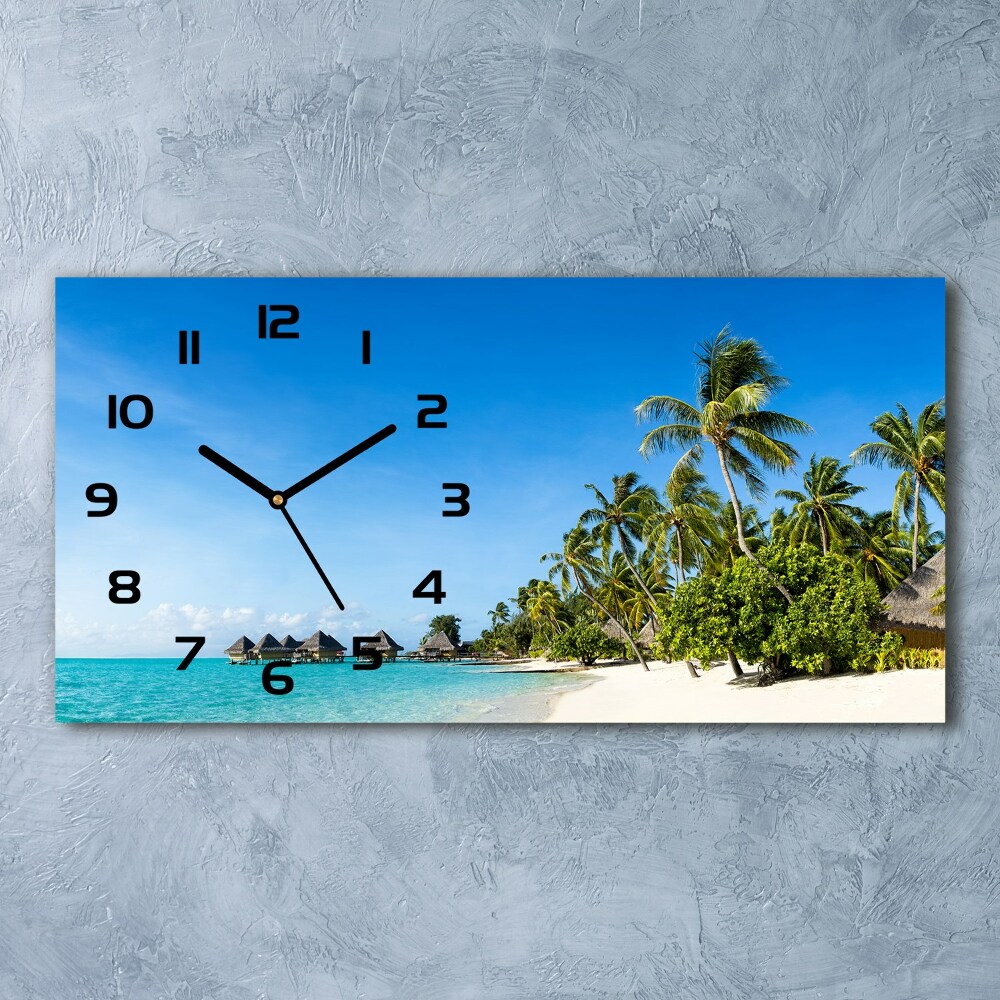 Skleněné hodiny na stěnu Pláž Karibské ostrovy