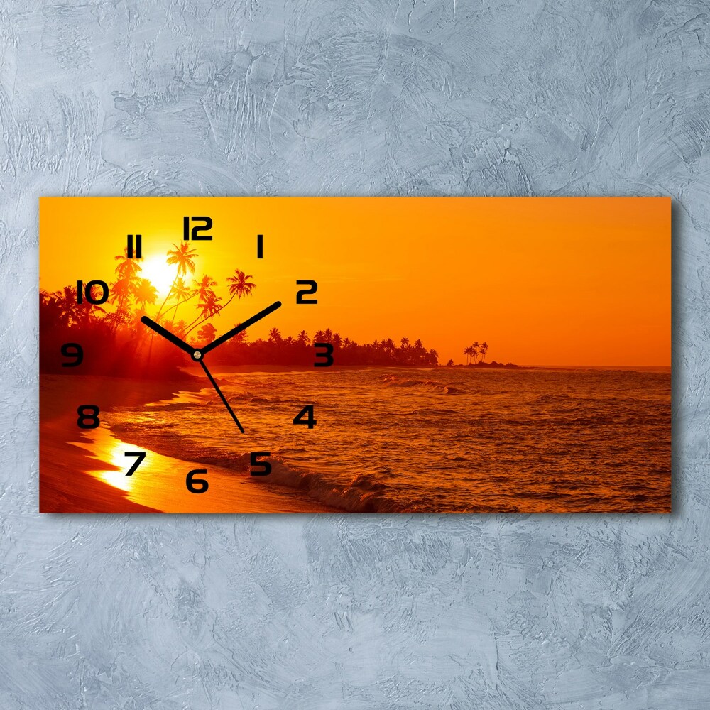 Skleněné hodiny na stěnu Západ slunce pláž