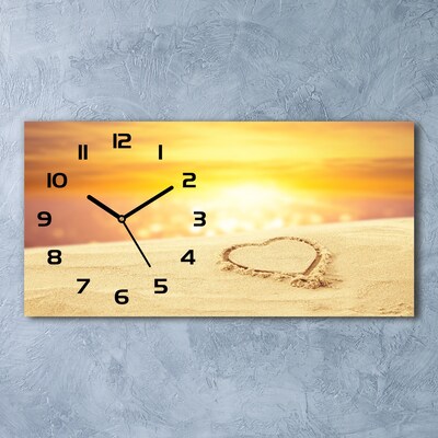 Skleněné hodiny na stěnu Srdce na písku