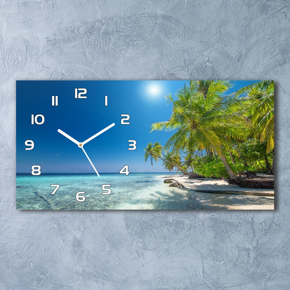 Skleněné hodiny na stěnu tiché Maledivy pláž