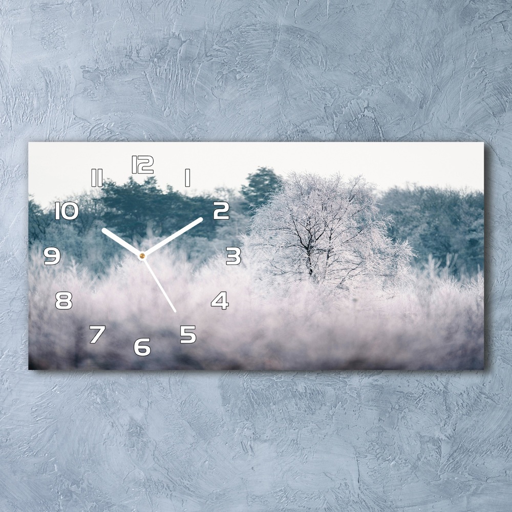 Moderní skleněné hodiny na stěnu Stromy zima