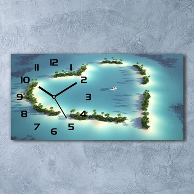 Skleněné hodiny na stěnu Ostrovy tvar srdce