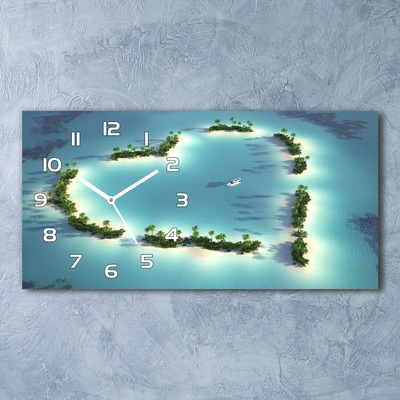 Skleněné hodiny na stěnu Ostrovy tvar srdce
