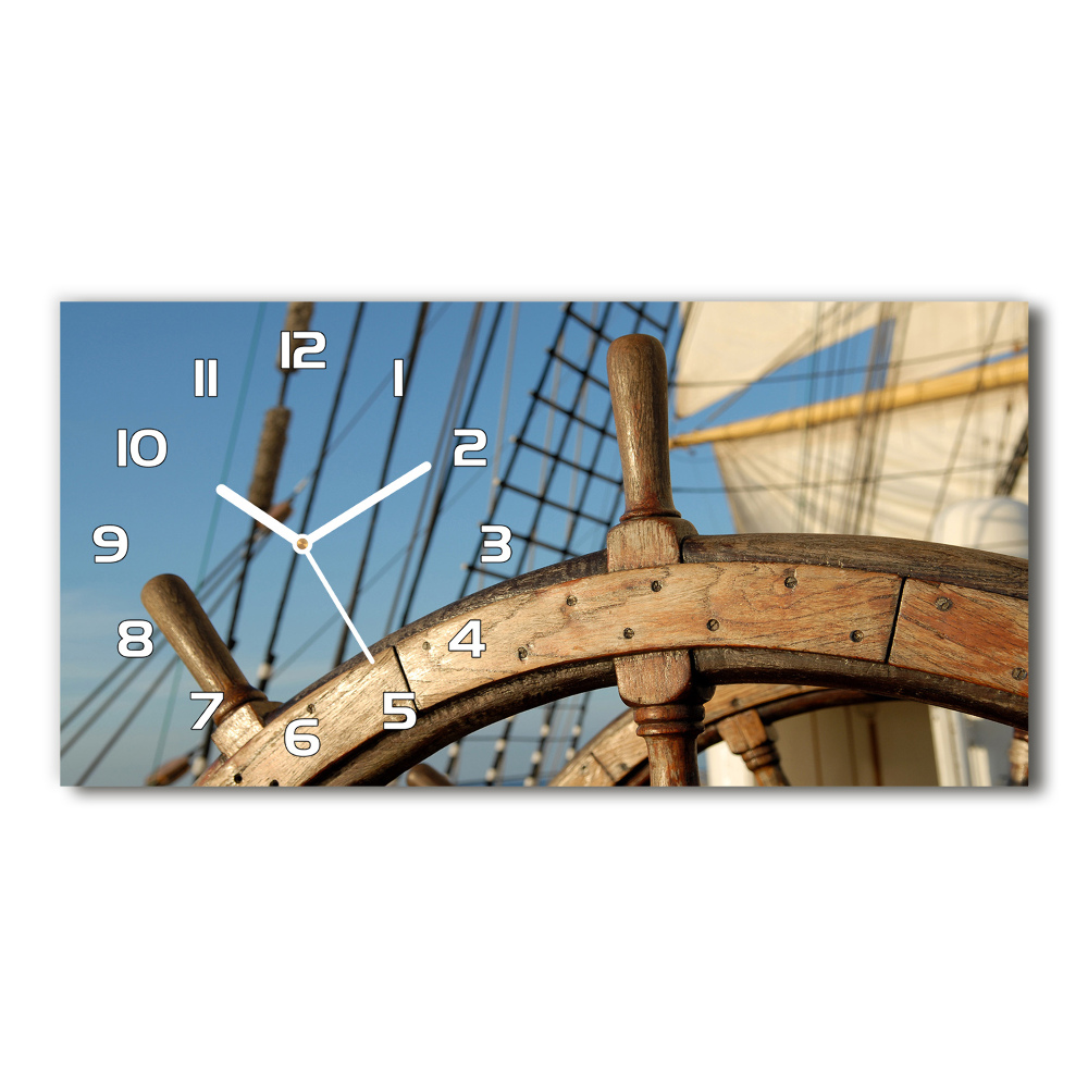 Skleněné hodiny na stěnu Kormidlo na plachetnici