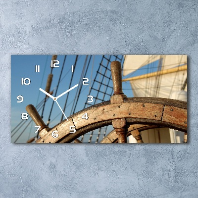 Skleněné hodiny na stěnu Kormidlo na plachetnici