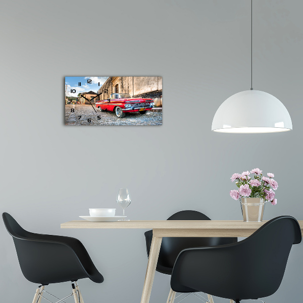 Skleněné hodiny na stěnu Červený Chevrolet