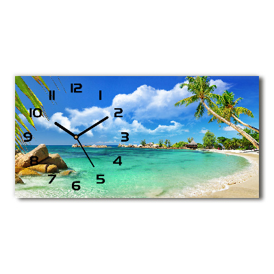Skleněné hodiny na stěnu tiché Seychely pláž