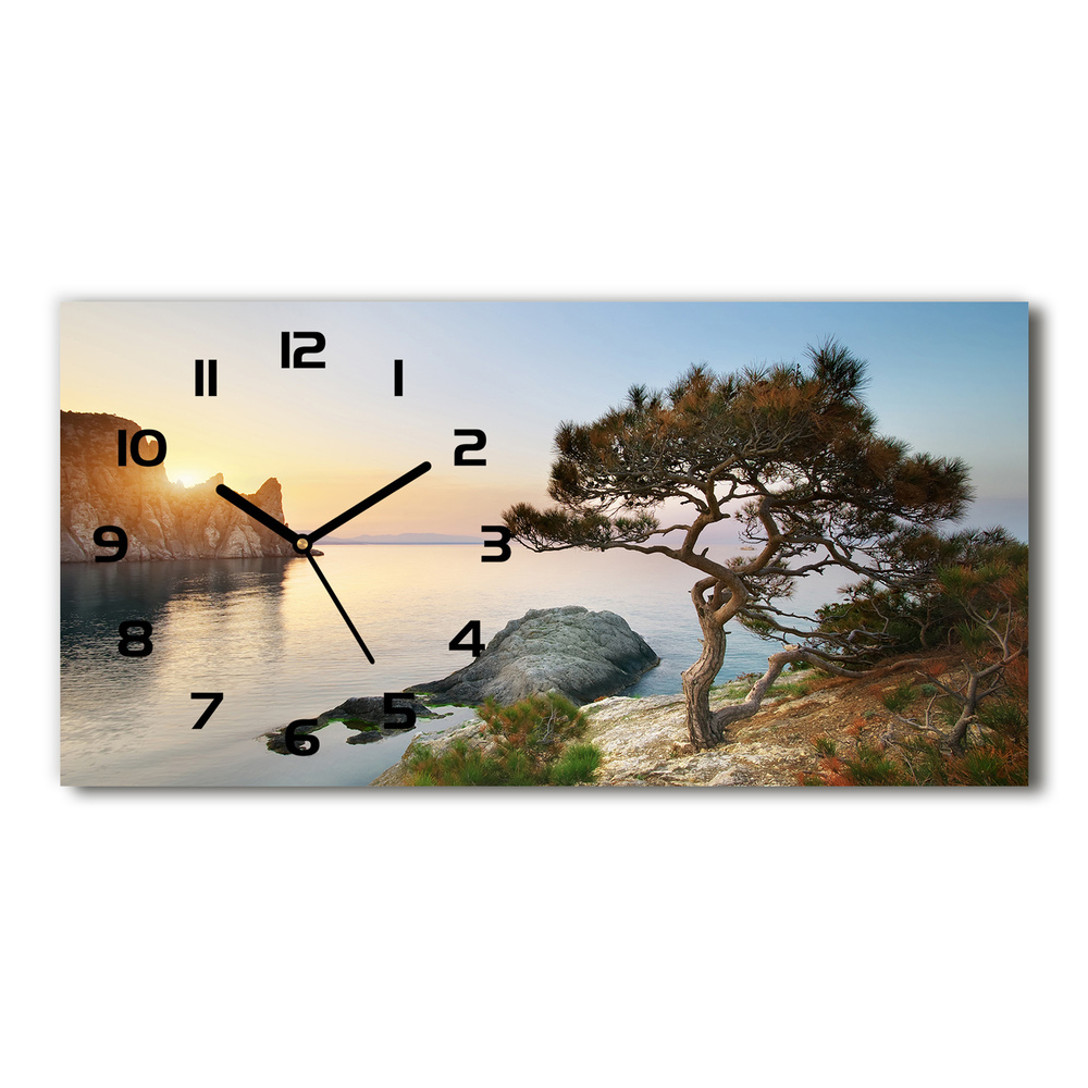 Skleněné hodiny na stěnu Strom nad mořem