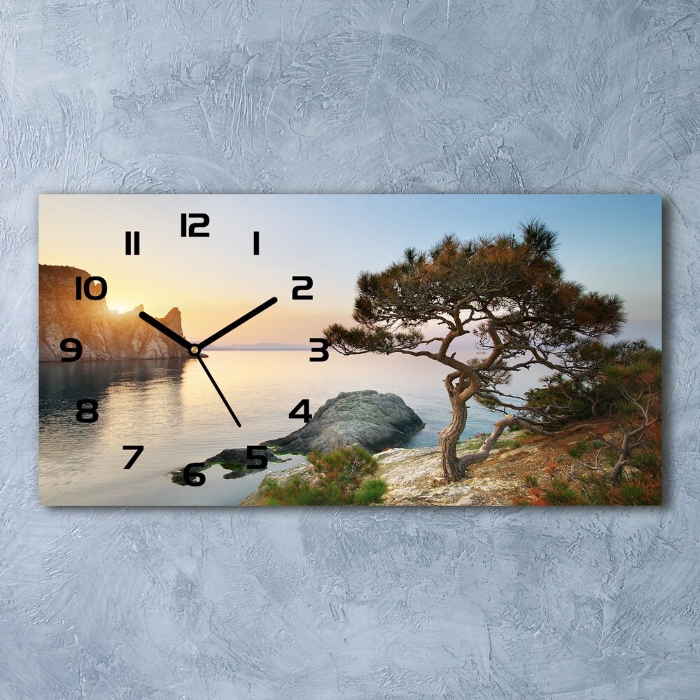 Skleněné hodiny na stěnu Strom nad mořem