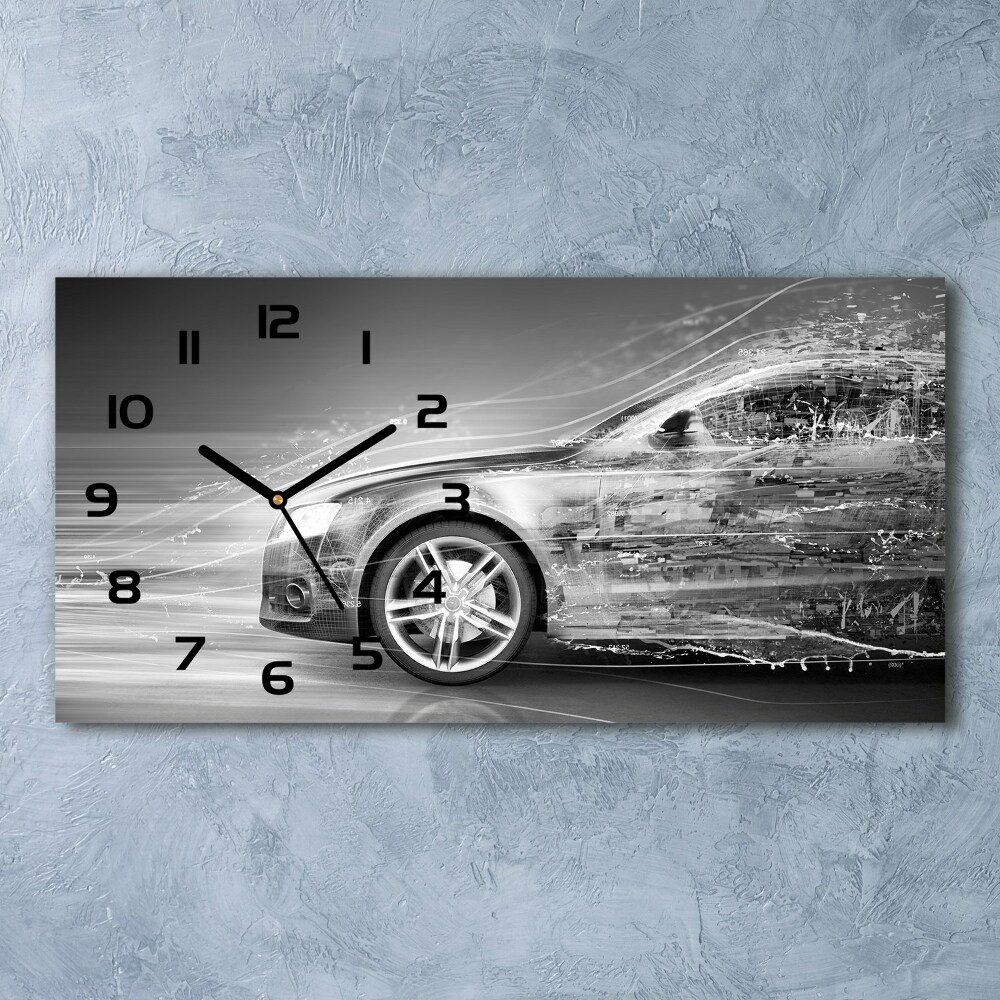 Skleněné hodiny na stěnu Jedoucí auto