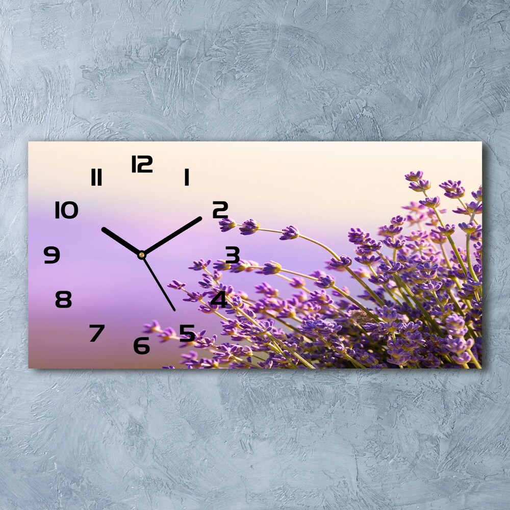 Moderní skleněné hodiny na stěnu Levandule