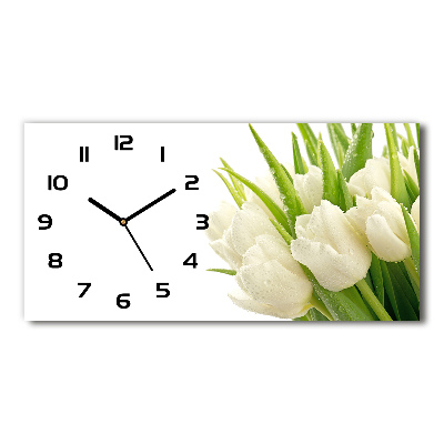 Skleněné hodiny na stěnu tiché Bilé tulipány