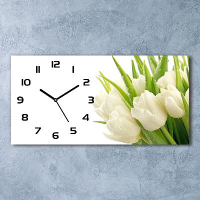 Skleněné hodiny na stěnu tiché Bilé tulipány