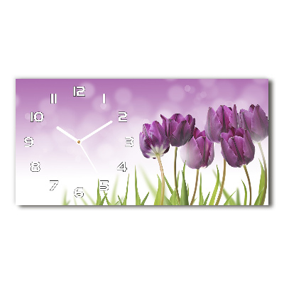 Skleněné hodiny na stěnu Fialové tulipány
